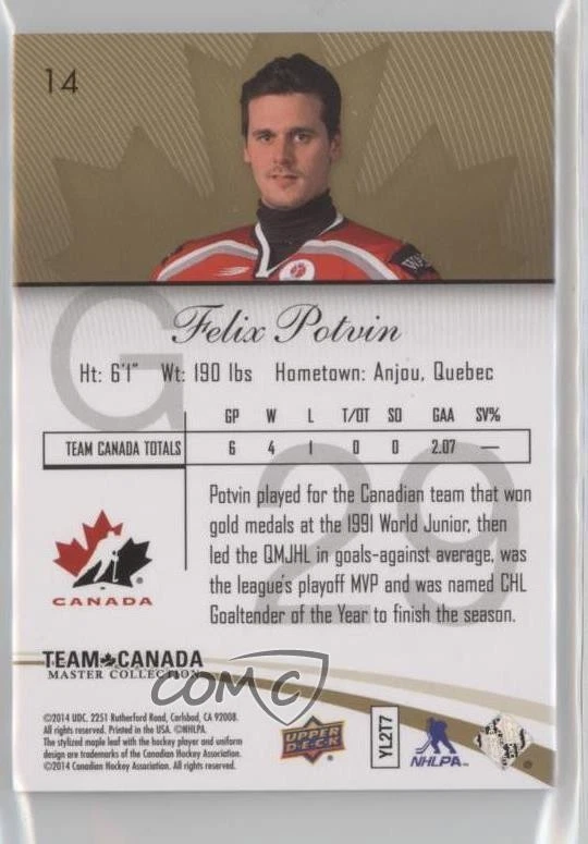 2015 Upper Deck Team Canada Master Collection /499 Felix Potvin #14 - Image 2 of 2