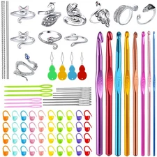 10 Pcs Crochet Rings Knitting Ring for Finger and 8 Sizes Crochet Hooks with ...