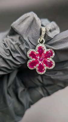 2Ct Pear Cut Ruby Flower 14K White Gold Plated Floral Handmade Pendant Gift