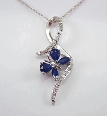 3,2 kt Birnenschliff Lab Created Saphir Damen Kette Anhänger 14k Weißgold Finish