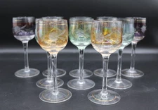 Set of 10 Multi-Color Bohemian Style Etched Cordial Glasses