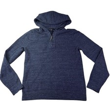 Banana Republic Sweater Mens Medium Blue Hooded 1/4 Zip Cotton Knit Pullover
