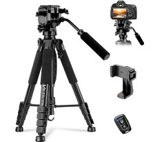 75  Heavy Duty Camera Tripod with Phone Holder  Travel Bag, 16 lb Load