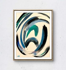 Laeknapes 14x11 Original Abstract Paper Museum Painting Artwork Seafoam Swirls