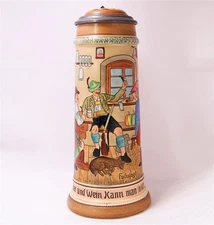 Large Antique German Etched Beer Stein by M.Girmscheid Fox Hunt c.1900