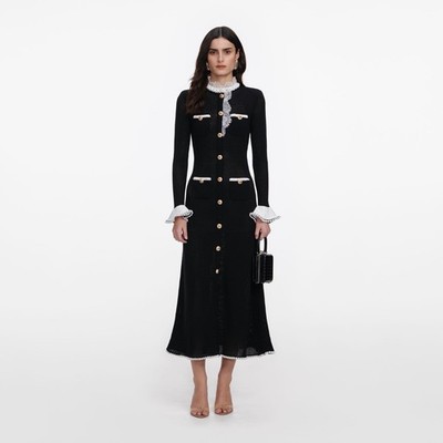 self portrait BLACK LACE TRIM KNIT MIDI DRESS $ 685 Size M