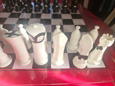 Black/White Lucite Chess Board Ceramic Pieces...