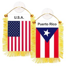 G128 Combo Pack: American USA Puerto Rico Fringy Flag Double Sided 3x5 In