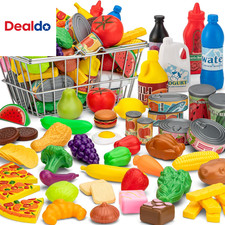 55 Pcs Grocery Store Pretend Play Food Set with Shopping Basket for Kids Toddler