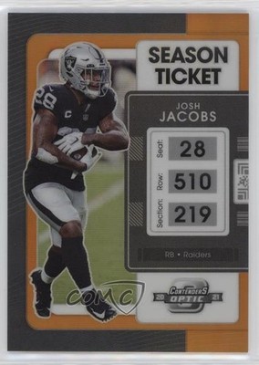 2021 Panini Contenders Optic Season Ticket Orange Prizm 46/50 Josh Jacobs e6p