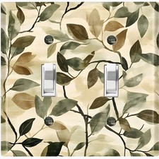 Metal Light Switch Outlet Cover Wall Plate Rustic Green Leaves Decor FOS161