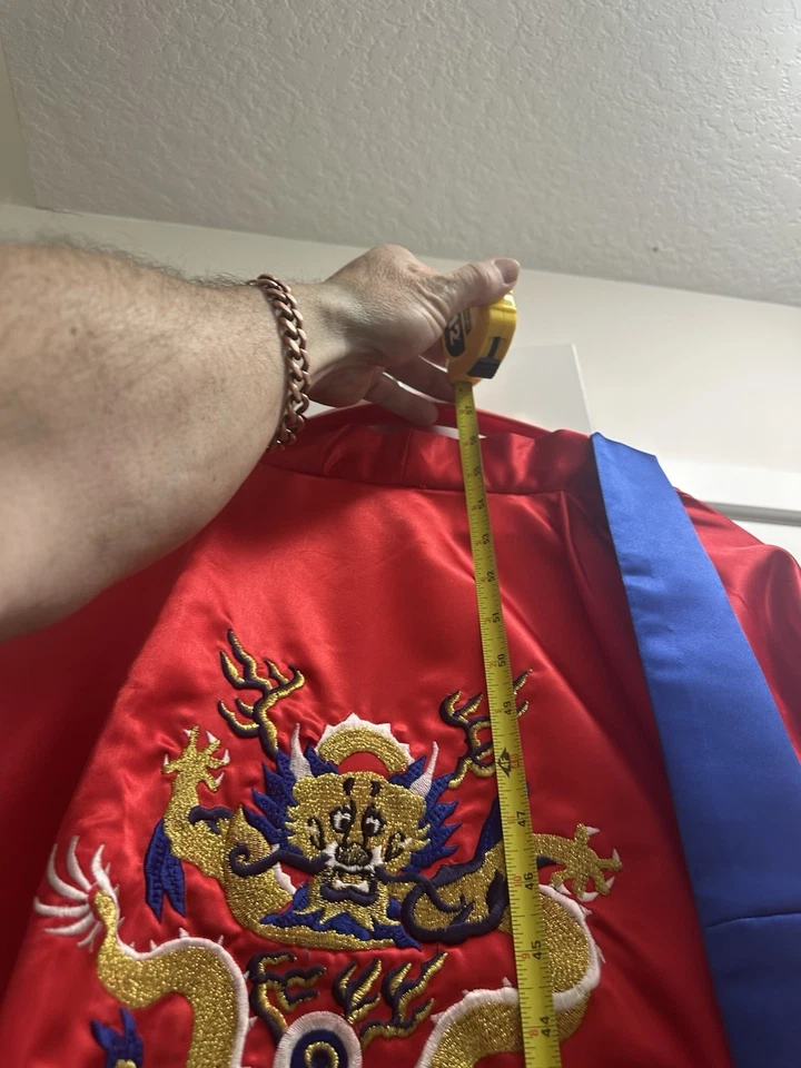 Lote De Colección 2 Batas de Dragón Chino Bordadas Dragón Rojo y Azul XXL Kimono de Seda Foto 4 de 4