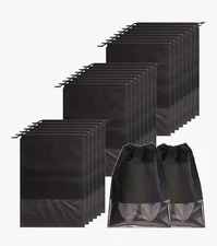 24pcs Travel Shoe Bags With Rope Size XL Black Storage Packing Pouch Organizers 