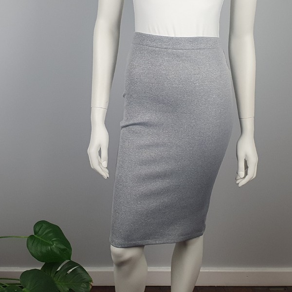 Blue Juice Size 8 Fitted Bodycon Stretch Pencil Skirt Grey Split Elastic Waist