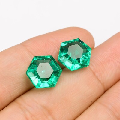Natural 16.19 Ct Colombian Green Emerald Certified Hexagon Cut Gemstone Pair