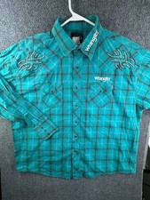 VTG Wrangler Colorful Blue Pearl Snap Western Shirt Men  s 2XL Cotton Long Sleeve