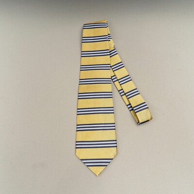 Brooks Brothers Makers Silk Tie Gold Navy White Stripe USA 56''