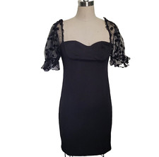 Shein Dress Womens L Black Short Evening Formal Cocktail Bodycon Sheer Sleeves