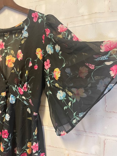 & Harmony Black Floral 3 button Dress Duster Women's Medium - Picture 4 of 9