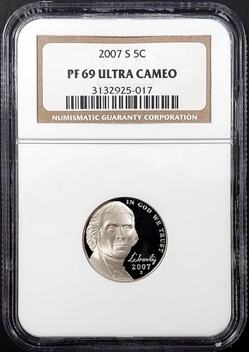 2007 S Proof Jefferson Nickel certified PF 69 Ultra Cameo by NGC!