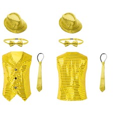 Kids Boys Costume Shiny Waistcoat Sequin Waistcoat Outfits Choir Dancewear Party