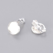 10 Ohrclips 12 mm silber glanz Edelstahl Fassung Cabochons Schmuckbasteln