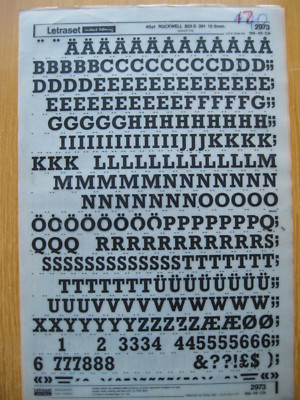 1 x Letraset Upper Case & Num ROCKWELL BOLD 391 48pt 12,8mm Sheet 2973 a(bb)