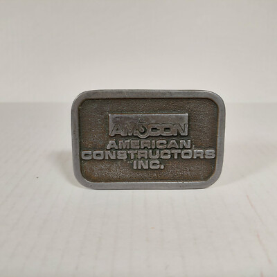 Vtg Amcon American Constructor's 6 Oz 3 1/8'' x 2'' Belt Buckle