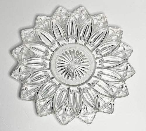 Vintage 1960s Pressed Federal Glass Petal Clear Sandwich Serving Plate Platter