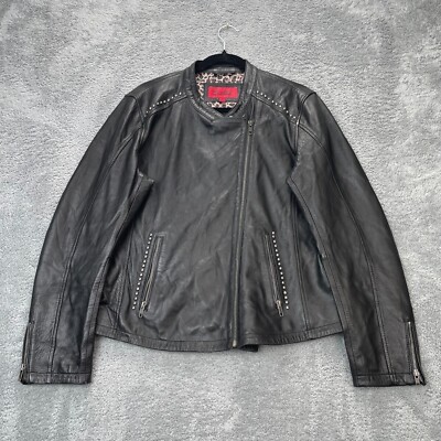 Excelled Collection Jacket Womens Extra Large Black Leather Biker Coat Studded