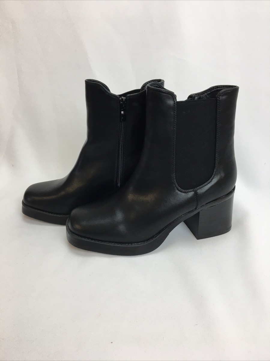 Faith Ladies Black Heeled Ankle Boots Chunky UK EU 39 Brand New