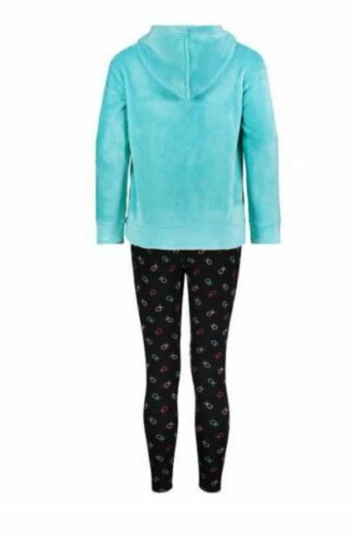 Conjunto de 2 peças de top e legging de pelúcia juvenil Calvin Klein para meninas (AQUA BLACK S 7/8) novo com etiquetas - Imagem 2 de 4