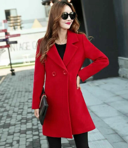 Women's Warm Wool Blend Double Breasted Long Overcoat Trench Coat Outwear Jacket - Bild 6 von 19