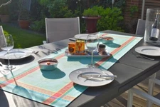 Table Runner Jacquard Cotton 50x160 CM Turquoise Blossom France Teflonschutz