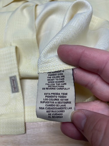 Jamaica Jaxx Silk Hawaiian Shirt XL Yellow Jacquard Tropical Beach Vacation - Picture 9 of 15