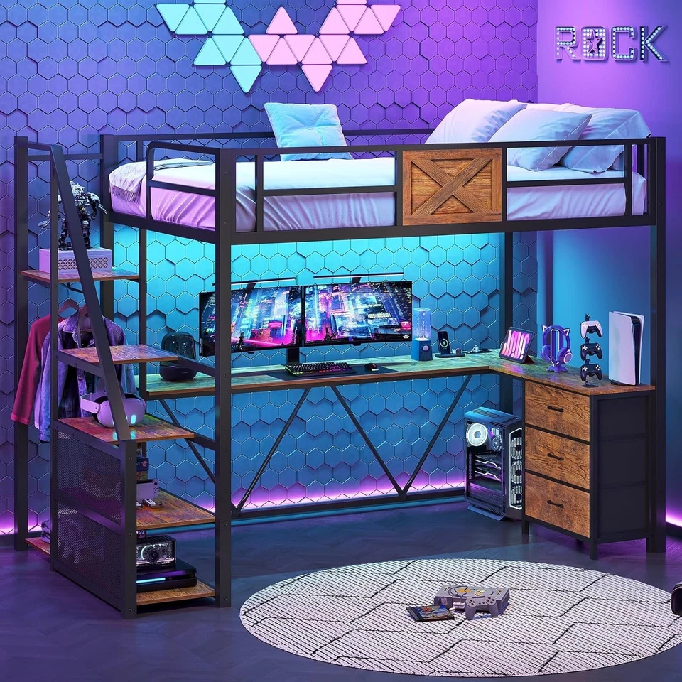 Stairway Twin Size Loft Bed with L Shaped Desk, Storage Stairs &3 Fabric Drawers - Image 4 of 4