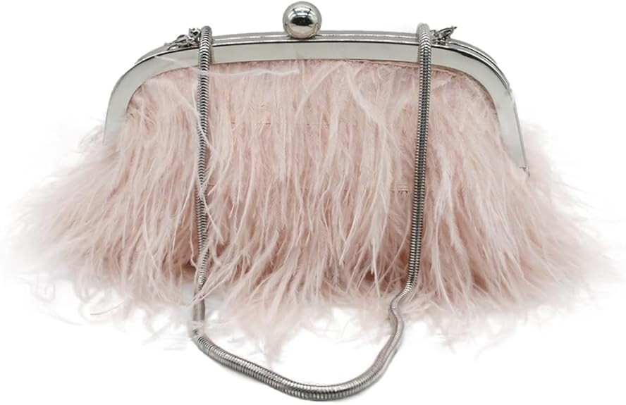 Monederos de plumas con embrague para mujer vintage de noche bolso sin asas mullido de plumas