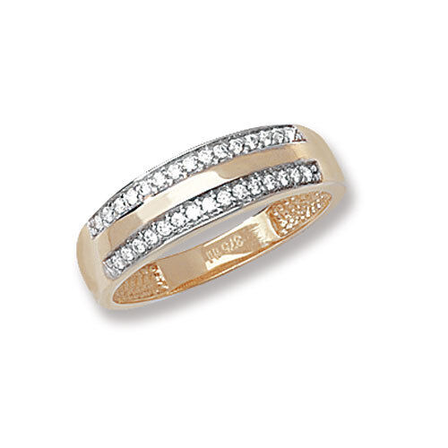 Damen Band Ring gelbgold Bandring kubisch Zirkonia Hochzeitsband Ring Größe M-R - Bild 1 von 1