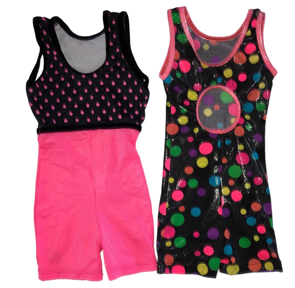 Juego de 2 GK Elite Gimnasia Unitard Niño Niño Pequeño CXS Rosa Negro Lámina Leotardo Foto 2 de 4
