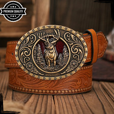 Casual Luxury Mens Cowboy Belt Leather Buckle High Quality Vintage Brown Gold