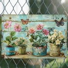 2D Flat, Tin Metal Signs Vintage Floral Garden Metal Wall Art - Rustic Iron Deco