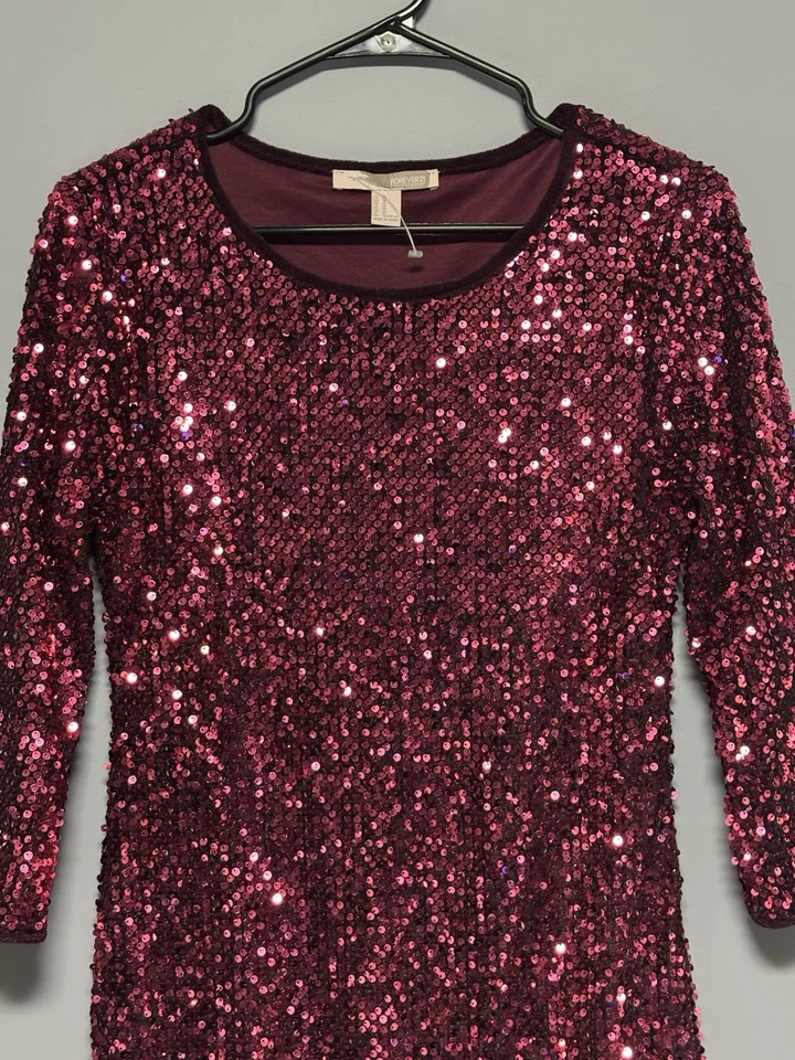 Forever 21 Contemporary Women’s Sequence Dress Size Medium Burgundy/Wine Party - Image 2 of 4