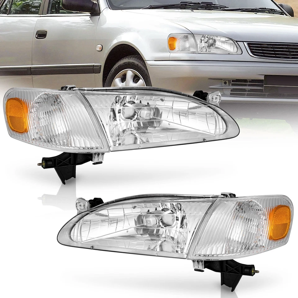 Headlights For 1998-2000 Toyota Corolla Chrome Headlamp Assembly L+R Pair Foto 2 de 4