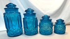 LE Smith Moon and Stars Glass Canister Set of 4 Pieces Turquoise Blue