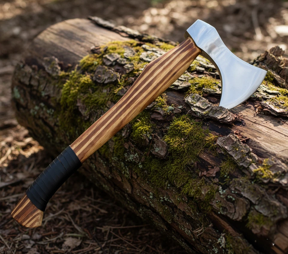 Hacha vikinga forjada a mano hacha grabada personalizada mango de madera hacha de lanzamiento con funda Foto 3 de 4