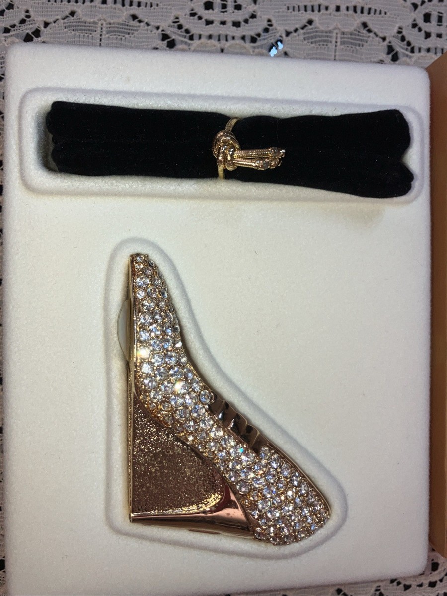 Vtg Estee Lauder Solid Perfume Compact Glass Slipper Crystals Knowing Shoe NOS View 2