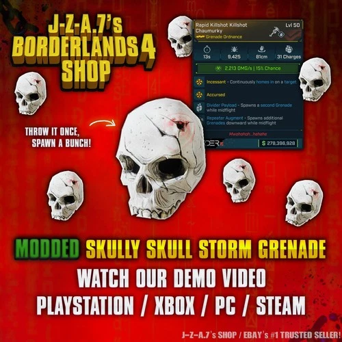 Borderlands 4✨ MODDED SKULLY STORM DIVIDER GRENADE ORDNANCE BL4✅PC-PS-XBOX✨