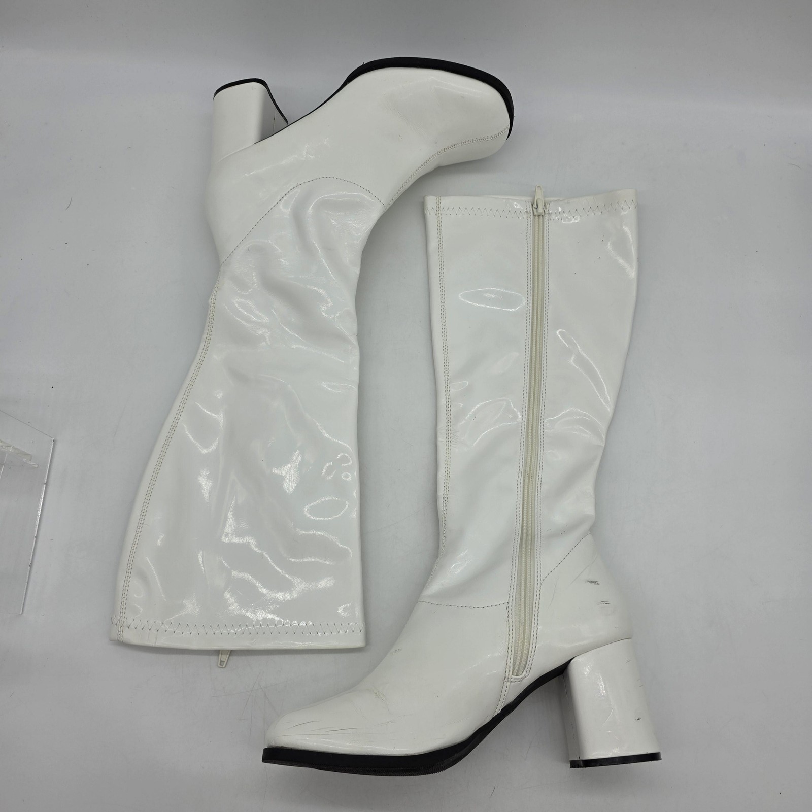 Funtasma Gogo 300 Boots Womens Size 8 White Patent Knee High Costume Mod 60s