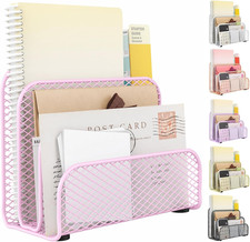 Mail Organizer Countertop, Metal File Holder with 3-Slot, Pink Desk Accessories