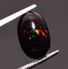 Natural Black Ethiopian Opal Oval Shape Cabochon Loose Gemstone 2.5 Ct 13X8X6 mm